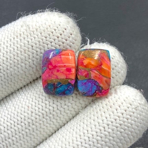 Paire de cabochons turquoise mohave rose Arizona... Cabochon de coussin... 15 x 10 x 4 mm... 11 carats... A#N4489