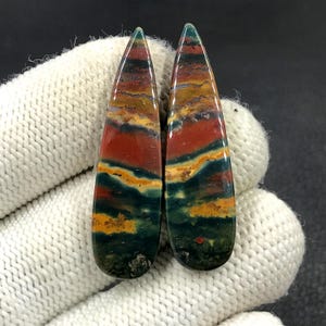 Paire de cabochons de pierre de sang... Cabochon poire...41x11x4 mm...35 carats...A#N8177