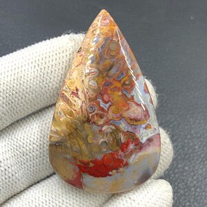 Rode tube cabochon met palmwortel... Cabochon met peer... 55 x 34 x 7 mm... 101 cts... A#J9098