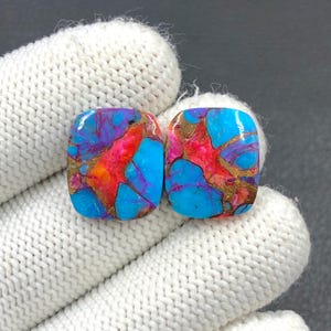 Paire de cabochons turquoise mohave rose de l'Arizona... Cabochon de coussin... 16 x 14 x 3 mm... 16 carats... A#N4488