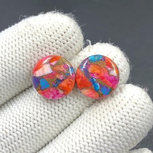 Paire de cabochons turquoise rose mohave de l'Arizona... Cabochon rond... 13 x 3 mm... 11 carats... A#N4498