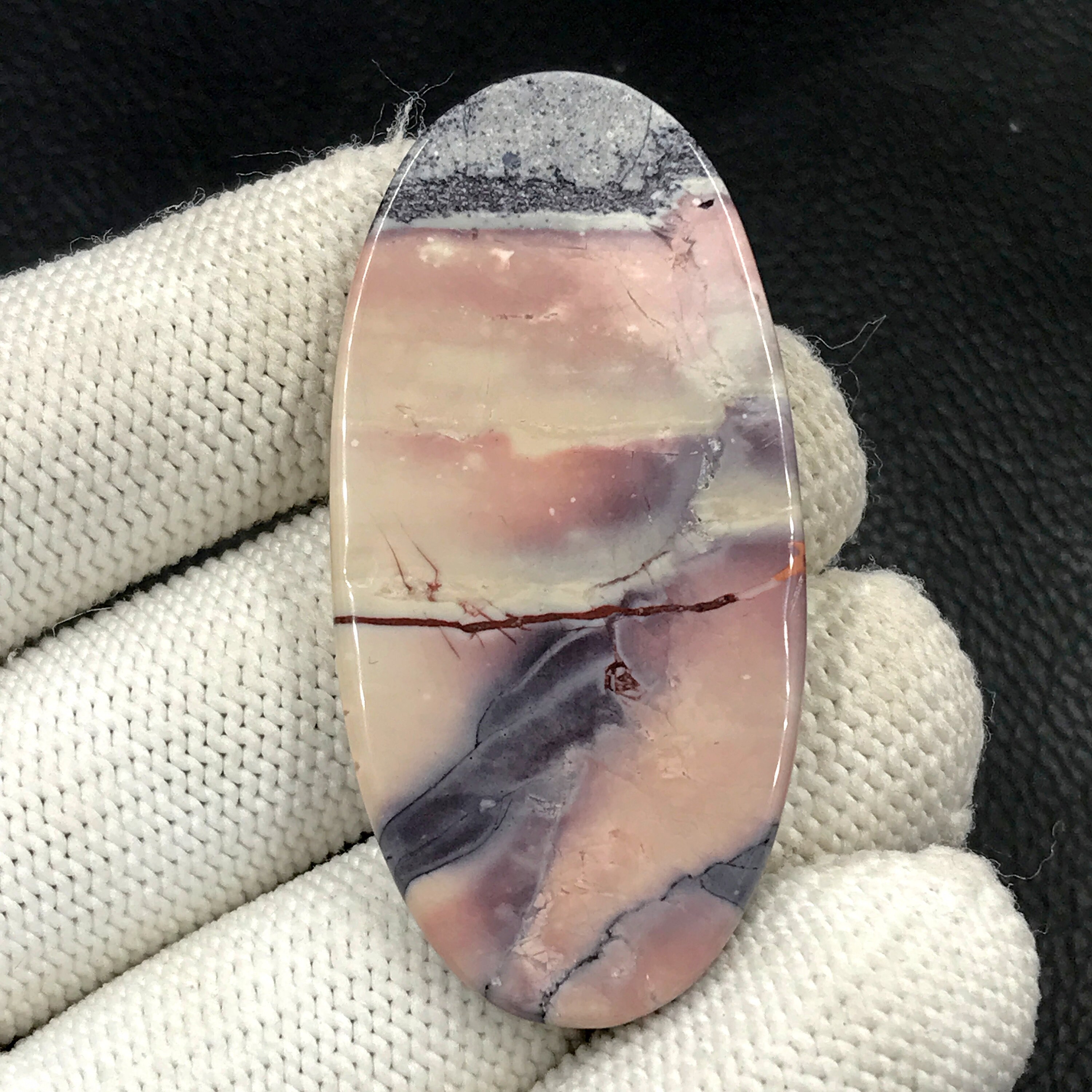 織部 陶額　相輪 Porcelain Jasper Cabochonoval Cabochon56x27x6 Mm79
