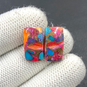 Paire de cabochons turquoise mohave rose Arizona... Cabochon de coussin... 18 x 10 x 4 mm... 14 carats... A#N4487