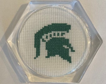 Michigan State Spartans Cross Stitch Coaster