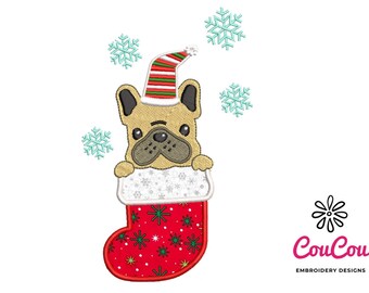 Cute Christmas Pug Applique - Machine Embroidery Design, Embroidery Patterns, Embroidery Files, Machine Embroidery, Instant Download