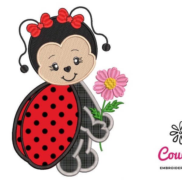 Cute Ladybug Applique - Diseño de bordado a máquina, patrones de bordado, archivos de bordado, bordado a máquina