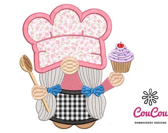 Cute Bakery Gnome Applique - Machine Embroidery Design, Embroidery Patterns, Embroidery Files, Machine Embroidery
