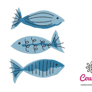 Blaue Fische Stickdatei - Stickdatei, Stickdatei, Stickdatei, Stickdatei, Stickdatei, Maschinenstickerei, Sofort Download