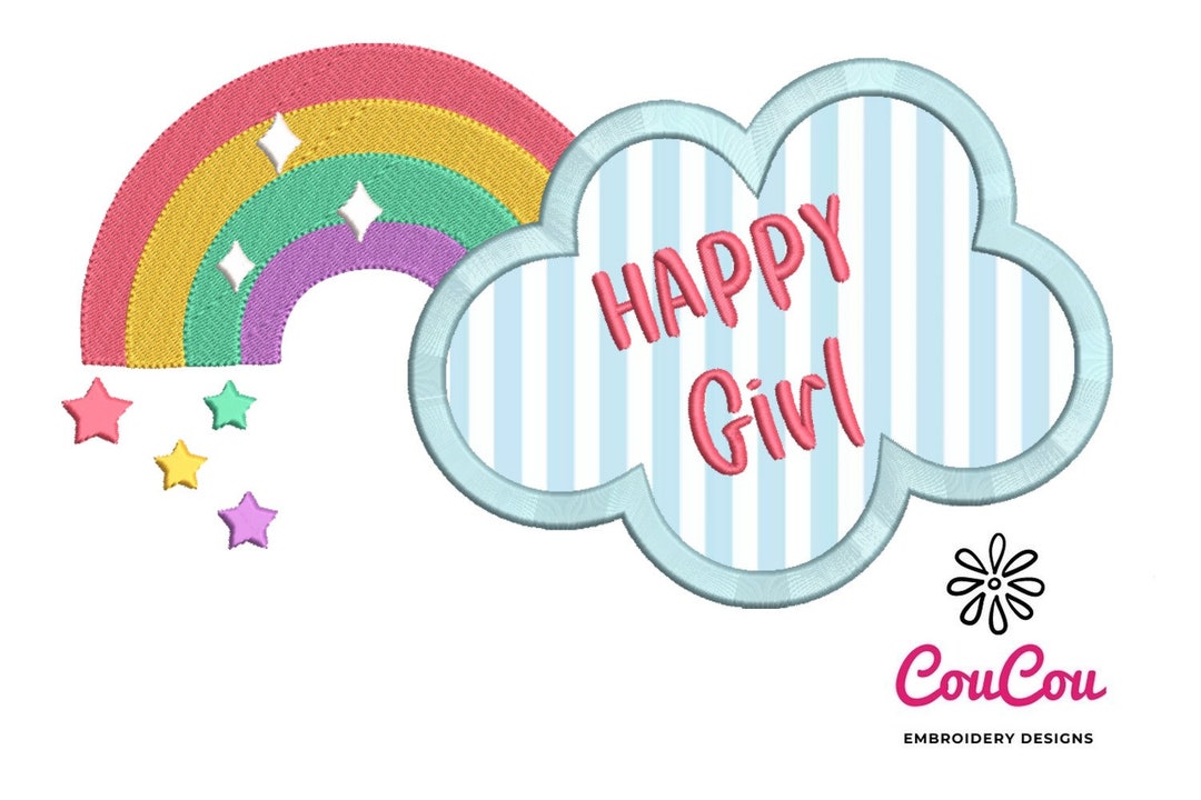 Happy Rainbow Embroidery Applique Machine Embroidery Design, Embroidery Patterns, Embroidery