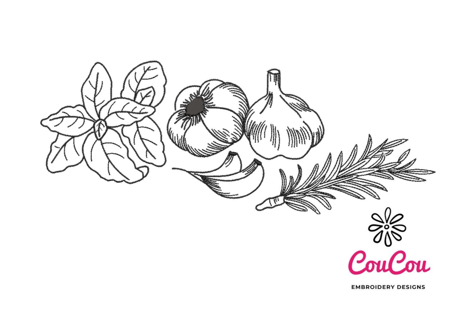 Garlic Embroidery Pattern Garlic and Herbes Embroidery - Machine Embroidery Design, Embroidery ...
