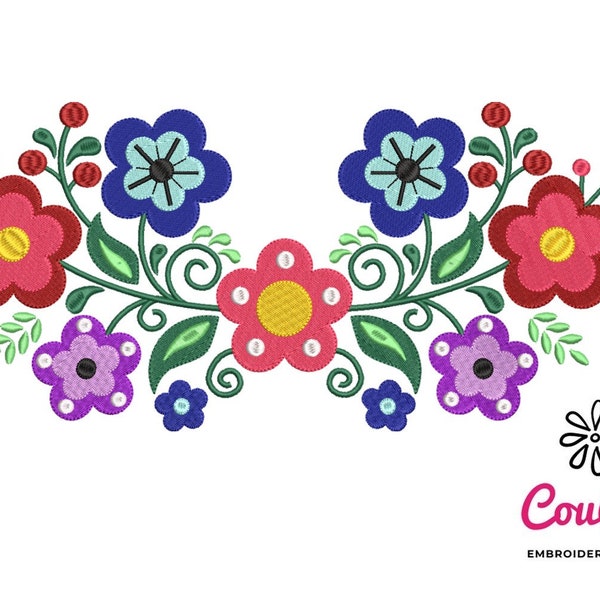 Mexican Flowers Embroidery - Machine Embroidery Design, Embroidery Patterns, Embroidery Files, Machine Embroidery, Instant Download