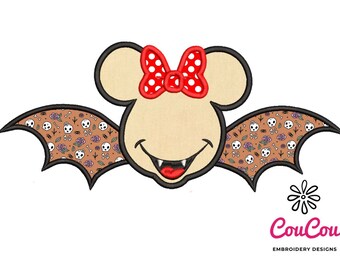 Halloween Bat Mouse Girl Applique - Machine Embroidery Design, Embroidery Patterns, Embroidery Files, Machine Embroidery, Instant Download