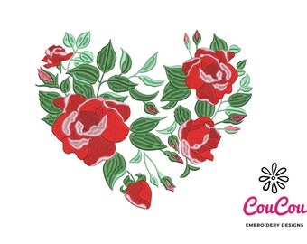 Roses Heart Embroidery - Machine Embroidery Design, Embroidery Patterns, Embroidery Files, Machine Embroidery, Instant Download