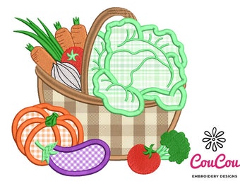 Basket of Vegetables Applique - Machine Embroidery Design, Embroidery Patterns, Embroidery Files, Machine Embroidery