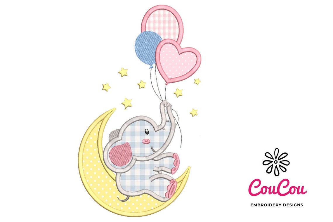 Elephant and balloons applique machine jessecmault design  etsy uk