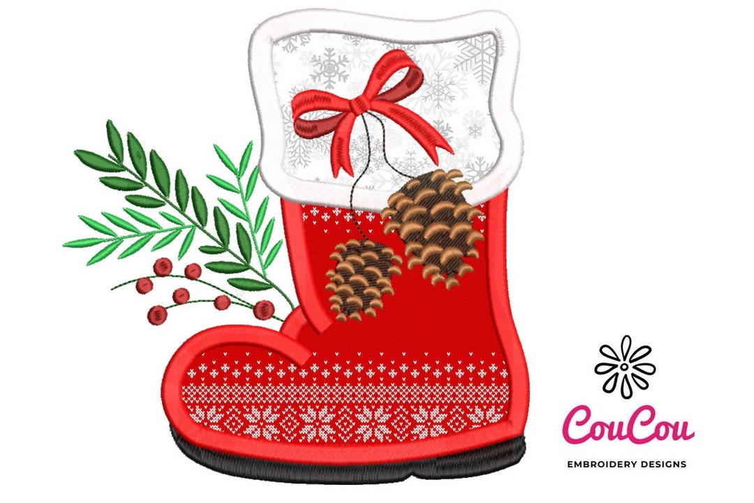 Christmas Santa Claus Boot Applique - Machine Embroidery Design ...