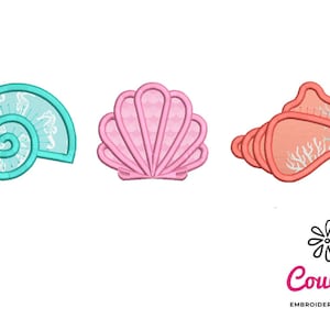Trio von Muscheln Applikation - Maschine Stickerei Design, Stickmuster, Stickdateien, Maschinenstickerei, sofortiger Download