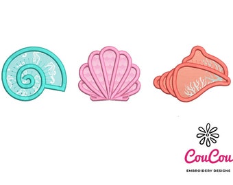 Trio of Sea Shells Applique - Machine Embroidery Design, Embroidery Patterns, Embroidery Files, Machine Embroidery, Instant Download