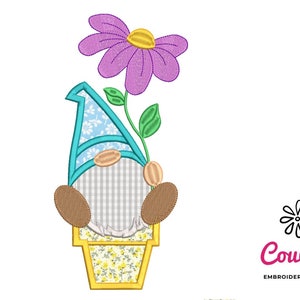 Cute Spring Gnome Applique - Machine Embroidery Design, Embroidery Patterns, Embroidery Files, Machine Embroidery
