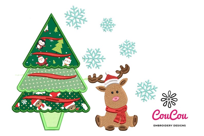 Machine Embroidery Pine and Reindeer Applique Machine Embroidery Design Embroidery Patterns Embroidery Files Instant Download