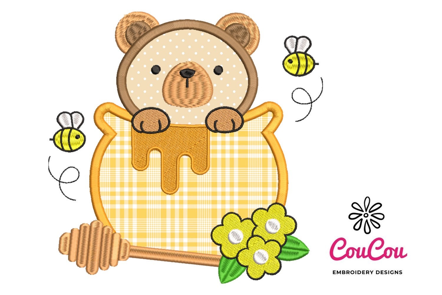 Honey Bear Embroidery Applique Machine Embroidery Design - Etsy Denmark