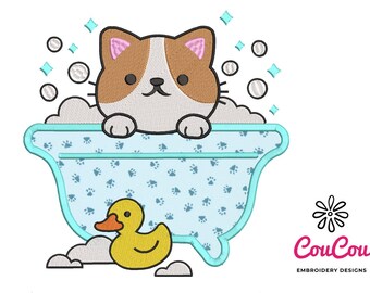 Kitten  Bath Time Applique - Machine Embroidery Design, Embroidery Patterns, Embroidery Files, Machine Embroidery, Instant Download