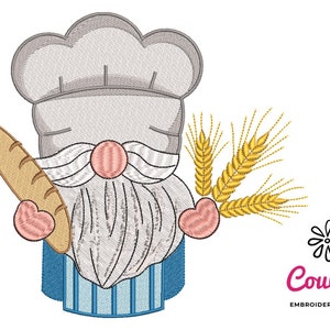 Cute Baker Gnome Embroidery - Machine Embroidery Design, Embroidery Patterns, Embroidery Files, Machine Embroidery