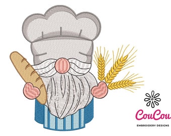 Cute Baker Gnome Embroidery - Machine Embroidery Design, Embroidery Patterns, Embroidery Files, Machine Embroidery