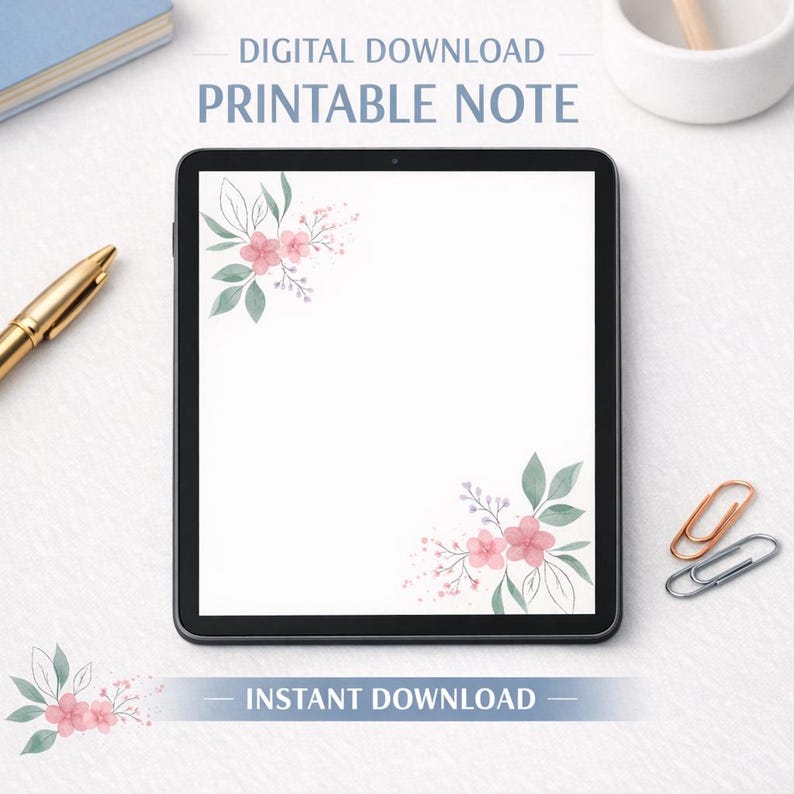 Fancy Notes Download Floral Printable Note | Digital Download | Stationary Template - Etsy