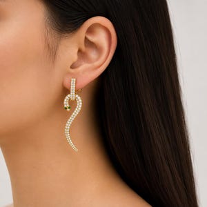 Snake Dangle Earrings - Sterling Silver Diamond Earrings For Women Jewelry - Gift For Her
