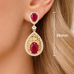 Ruby Dangle Earrings - Pear Teardrop Earrings For Women Sterling Silver Handmade Jewelry