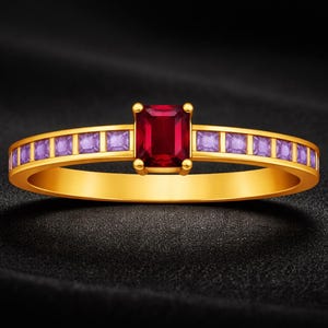 Octagon Gemstone Ring - Sterling Silver Handmade Stackable Amethyst Ring For Mom