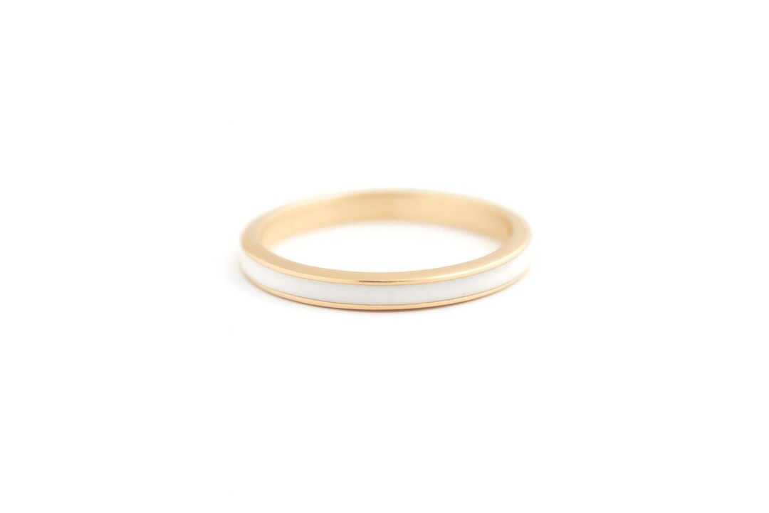 Enamel Finish Rings Sterling Silver Enamel Ring - White Enamel Engagement Band Ring - Gold ...