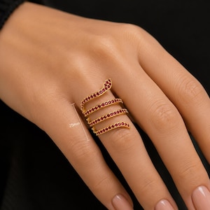 Snake Ruby CZ Ring - Sterling Silver Stackable July Birthstone Ring - Elegant Anniversary Gift