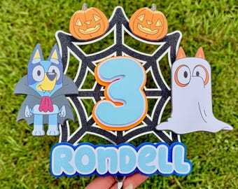 Personalized Bluey Halloween Cake Topper: Custom Birthday Party Decoration