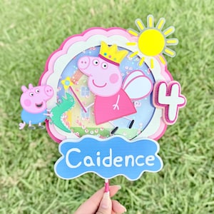 Peppa Pig Shaker Cake Topper | Personalized Birthday Cake Topper with Name & Age | Custom Peppa Pig Party Decoration