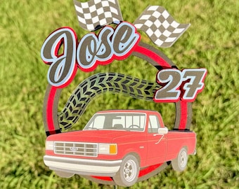Custom Red Truck Cake Topper | Racing Birthday Party Decoration
