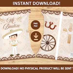 Mi Bautizo Chip Bag PNG | Boy Charro Baptism Favor Bag | Instant Download | Rustic Mexican Theme | Printable Treat Bag for Baptism Party