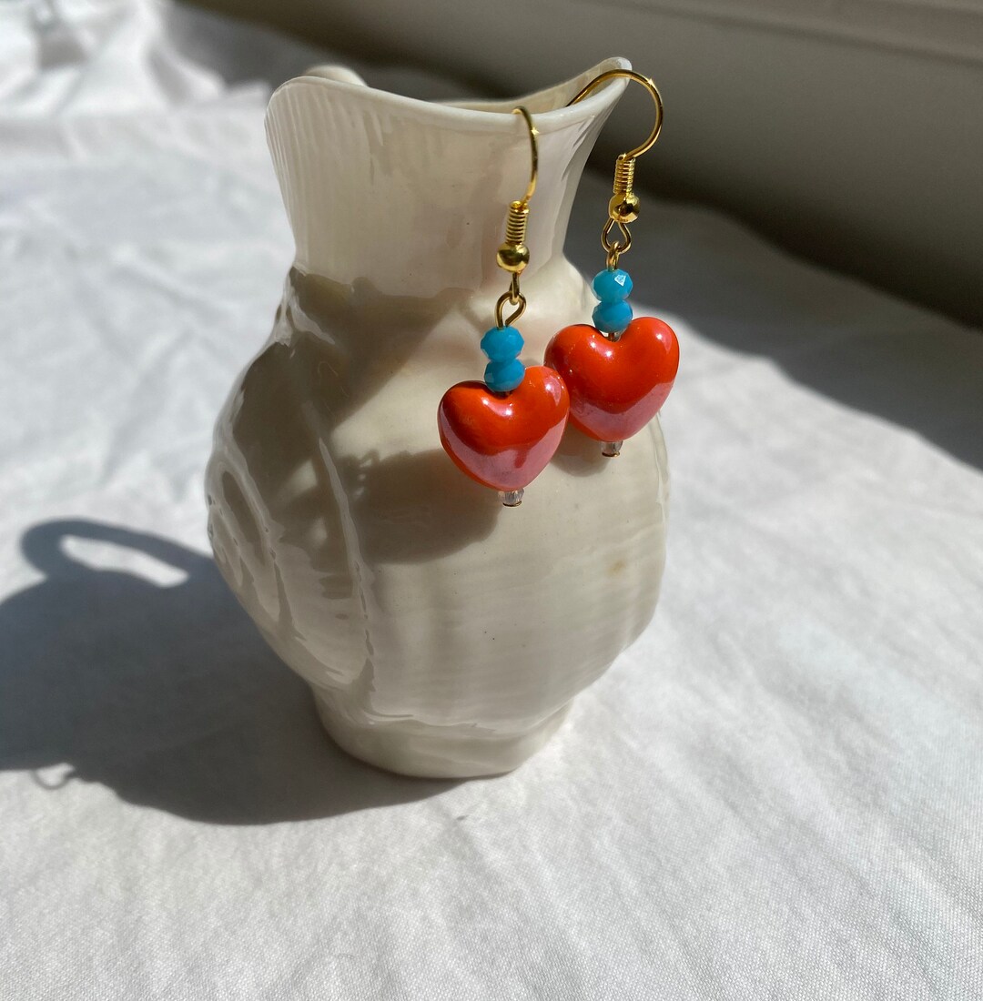 Orange Heart Earrings Etsy
