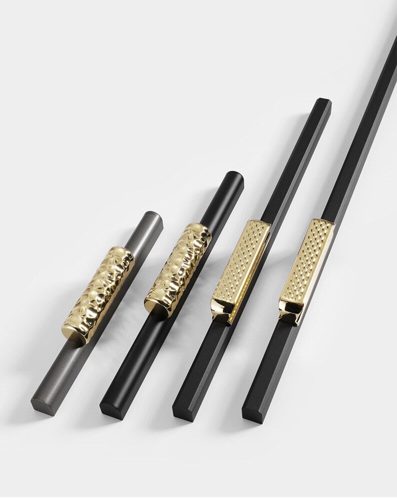 Strip Handles Gold Black Pulls Slim Drawer Etsy