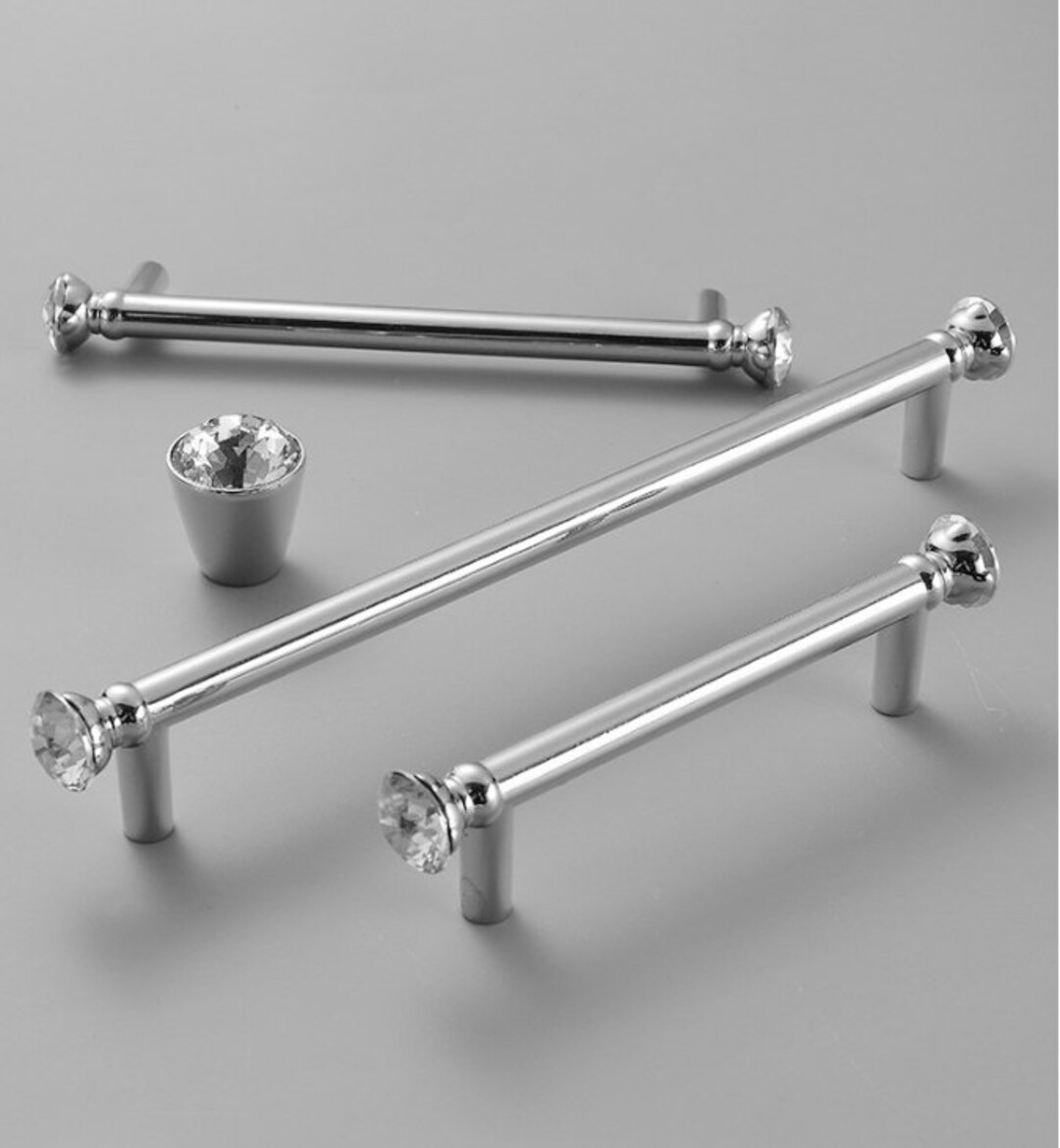 Crystal Kitchen Handles Knobs Solid Polished Chrome Diamond