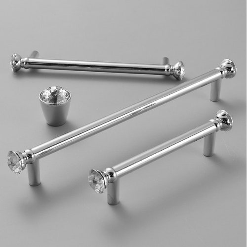 Crystal Kitchen Handles Knobs Solid Polished Chrome Etsy