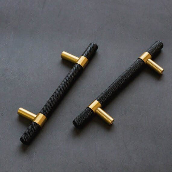 Knurled T Bar Solid Matt Black & Brass HandlesMatt Etsy