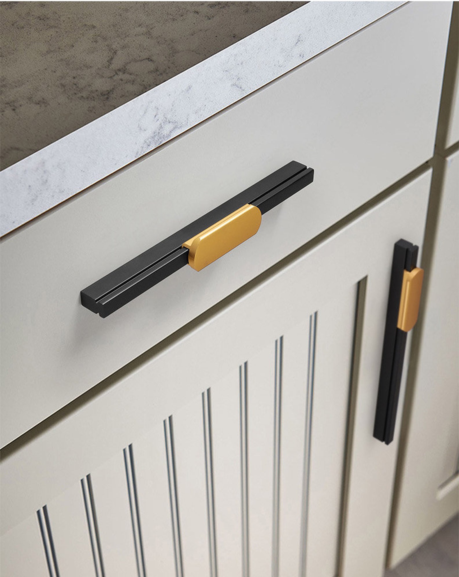 Simple Strip Handles Gold&black Drawer Pulls Gray Black Slim Etsy