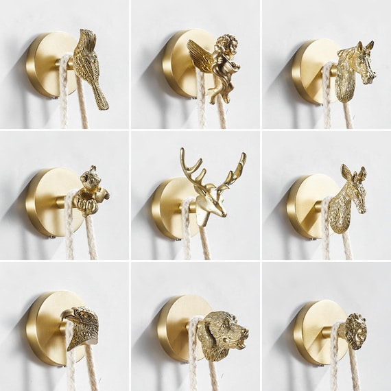 Modern Solid Brass Animal Wall Hooks, Luxurious Gold Coat Hook