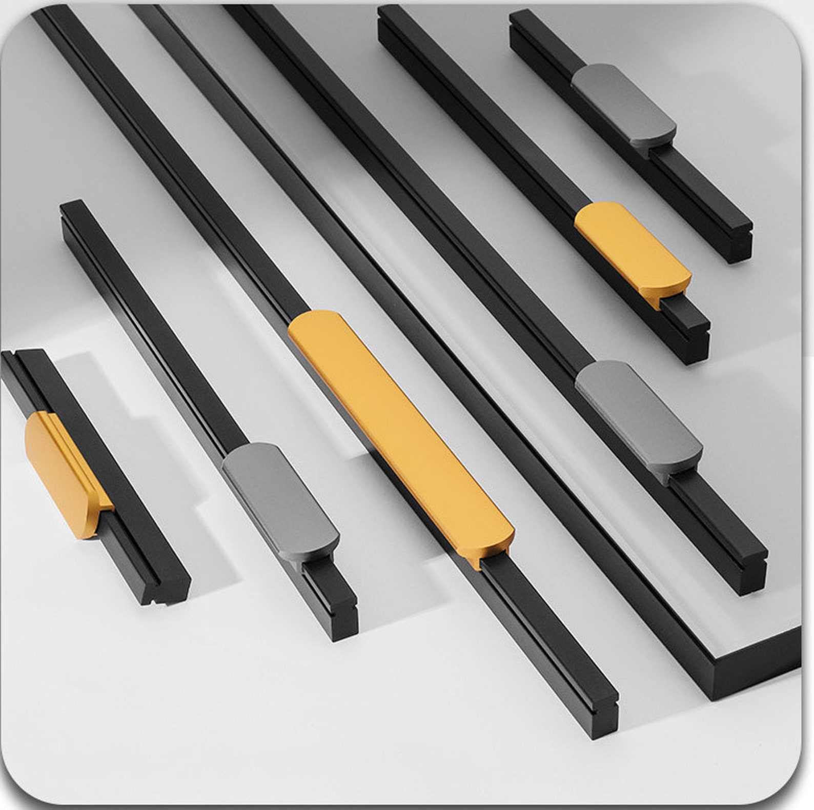 Simple Strip Handles Gold&black Drawer Pulls Gray Black Slim Etsy