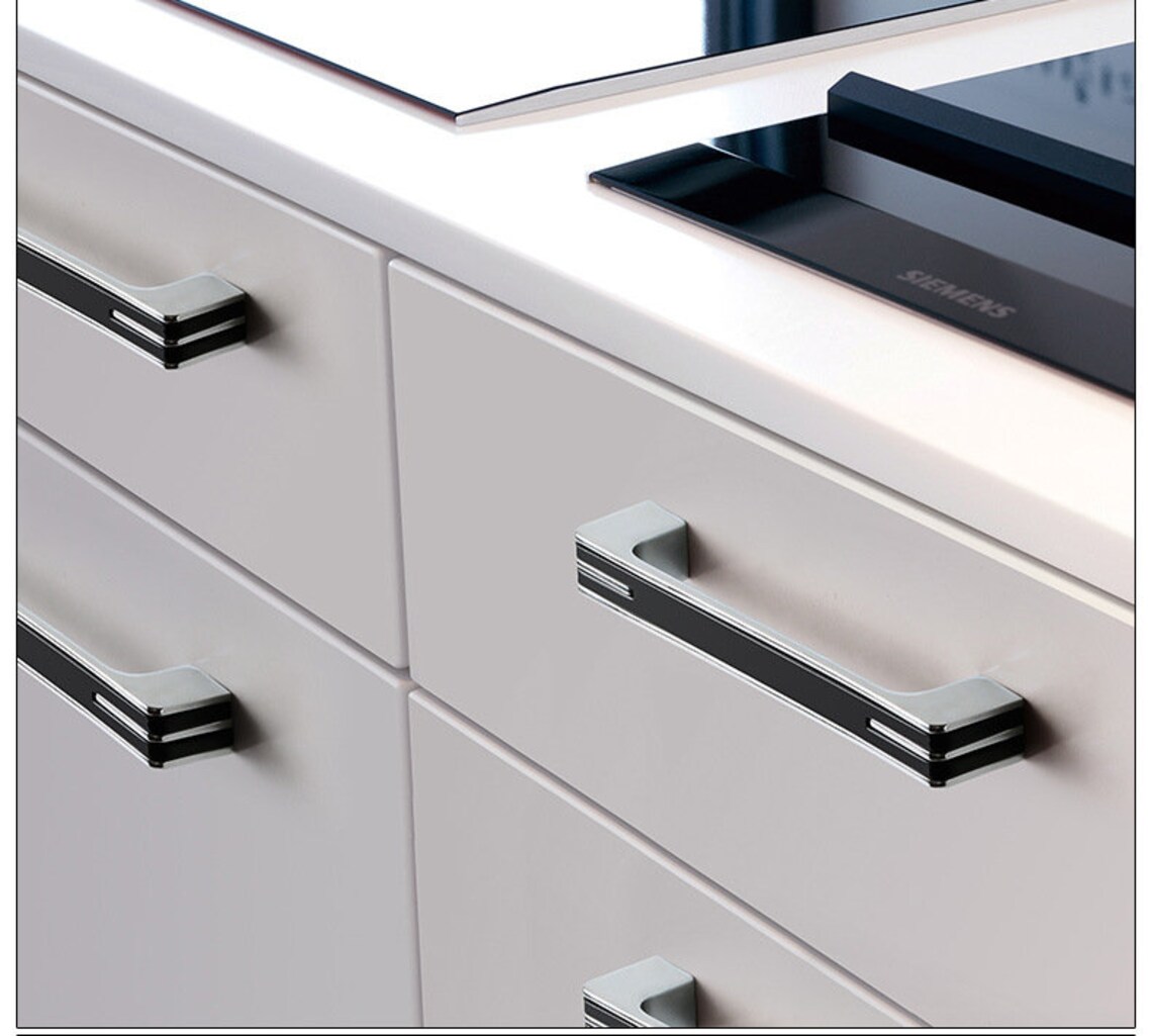 Square Kitchen Handles Black White Chrome Dresser Etsy