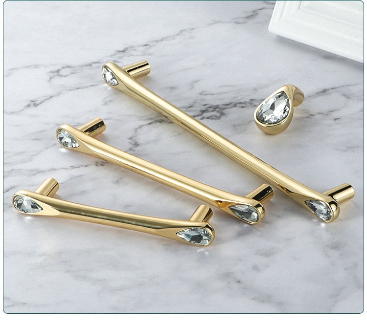 Gold Crystal Handles Knobs Solid Polished Brass Water Etsy UK