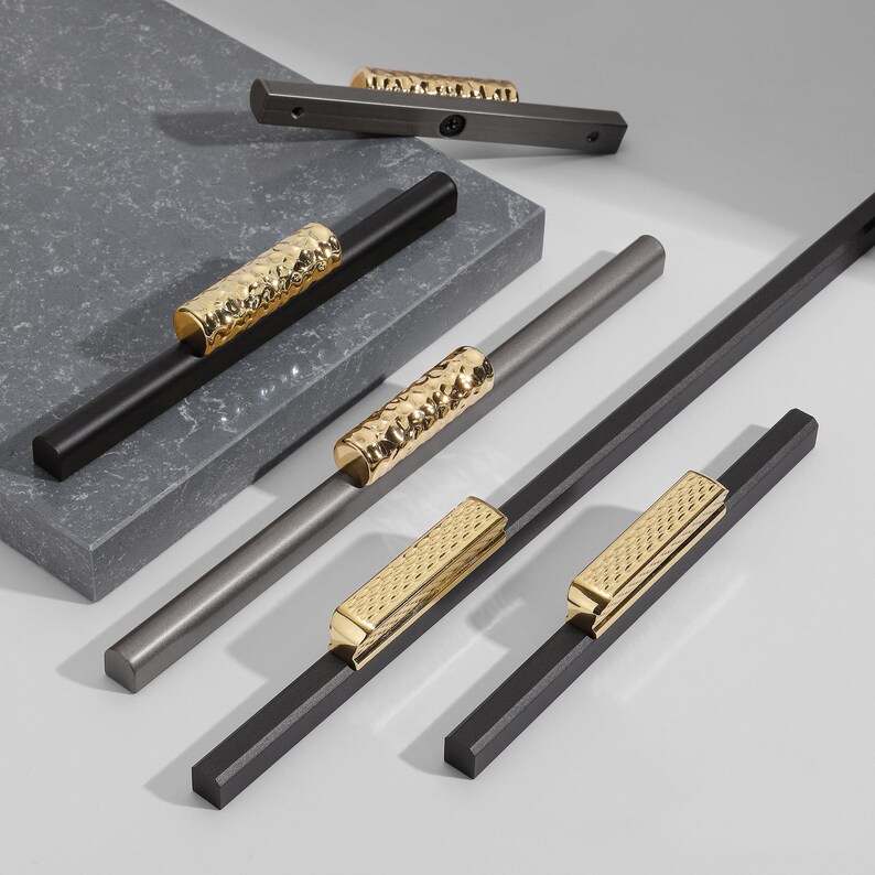 Strip Handles Gold Black Pulls Slim Drawer Etsy