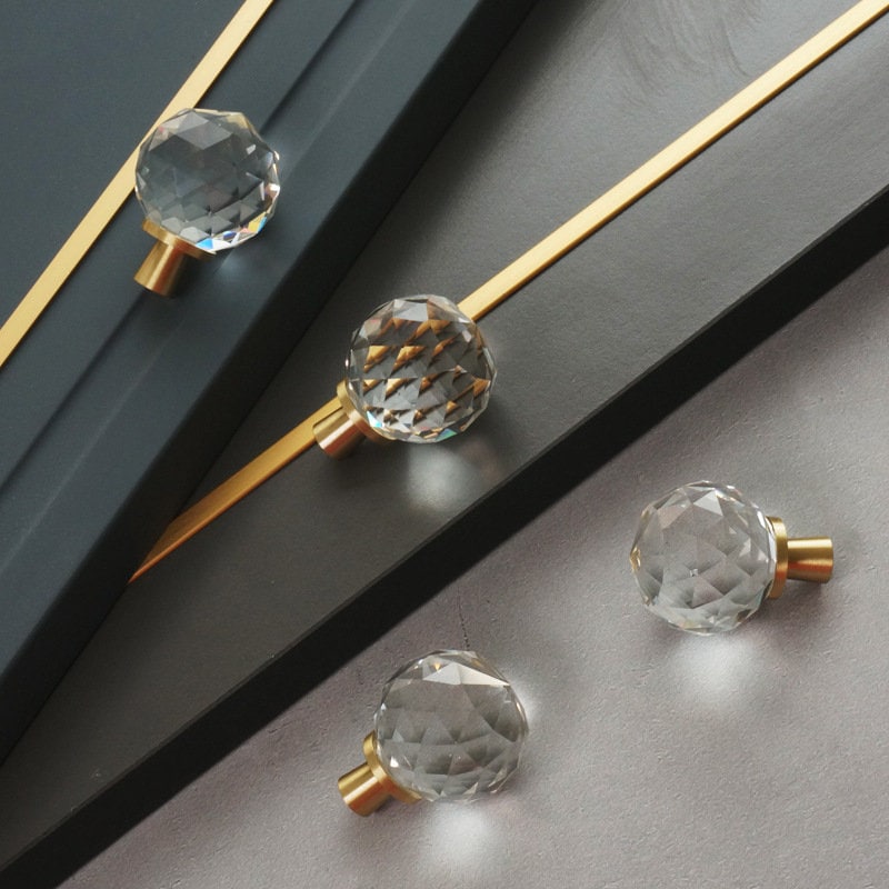 Gold Crystal Knob Round Crystal Dresser Knob Drawer Etsy